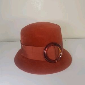 Valerie Modes Vintage Felted Wool Orange Bucket Hat With Tortoiseshell Buckle